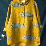 Harper | Women's Vintage Fish Art Print Casual Shirt