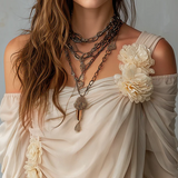 Bohemian Draped Off-Shoulder Floral Chiffon Blouse