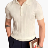 Marco De Santis | Ribbed Knit Polo Shirt with Tailored Fit Elegance For Men