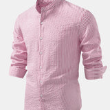 Striped Seersucker Shirt with High Collar