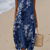 Sadie - Women's Sleeveless Printed Beach Midi Dress Loose