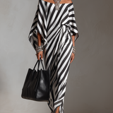 Statement Monochrome Stripe Asymmetric Maxi Dress