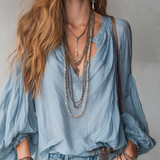 Airy Mist-Blue Bohemian Blouse