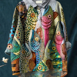 Esme | Vintage Funny Fish Art Print Casual Shirt