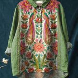 Arabella | Women's Vintage Lovely Floral Birds Art Print Casual Shirt