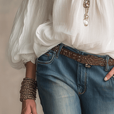 Relaxed V-Neck Cold-Shoulder Boho Blouse