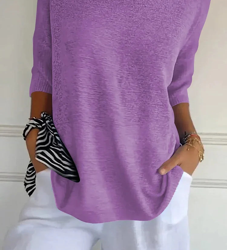 Mia™ - Cozy Top with Knitted V-Neck