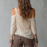 Bohemian Draped Off-Shoulder Floral Chiffon Blouse