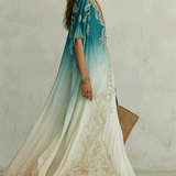 Elegant Coastal Breeze Aqua Ombre Kaftan Maxi Dress