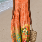 Allison - Women's Sleeveless Printed Beach Midi Dress Loose