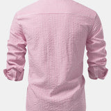 Striped Seersucker Shirt with High Collar