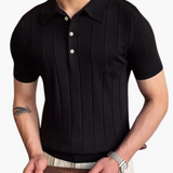 Marco De Santis | Ribbed Knit Polo Shirt with Tailored Fit Elegance For Men