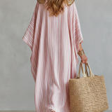 Bohemian-style Soft Pink Striped Kaftan Dress