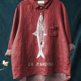 Sophie | Sardine Fish Graphic Printed Women's Casual Shirt
