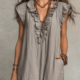 Bohemian Sleeveless Ruffle V-Neck Flowy Maxi Dress