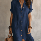 Modern Boho Effortless Black Linen Relaxed Midi Dress