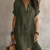 Modern Boho Effortless Black Linen Relaxed Midi Dress