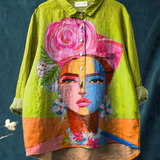 Amber | Oil Painting Freda Portrait Art Printed Women's Casual Shirt