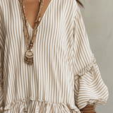 Sand Stripe Ruffled Boho Mini Dress