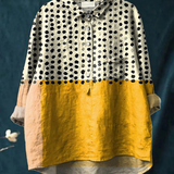 Olivia | Women's Yellow Colour-blocked Dots Print Casual Shirt