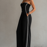Black Textured Ribbon Trim Strapless Jumpsuit