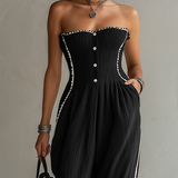 Black Textured Ribbon Trim Strapless Jumpsuit