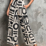 Abstract Geometric Print V-Neck Wide-Leg Jumpsuit