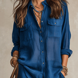 Bohemian Indigo Quiet Ease Button-Down Linen Shirt