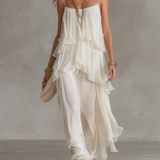 Romantic Sheer Tiered Chiffon Maxi Dress