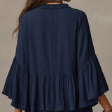 Effortless Deep Blue Ruffle Boho Blouse
