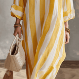 Relaxed Striped Resort Yellow & White Stripe Midi Dress