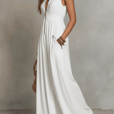 White Zip-Front Bohemian Maxi Dress