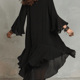 Elegant Asymmetric Ruffle Black Boho Midi Dress
