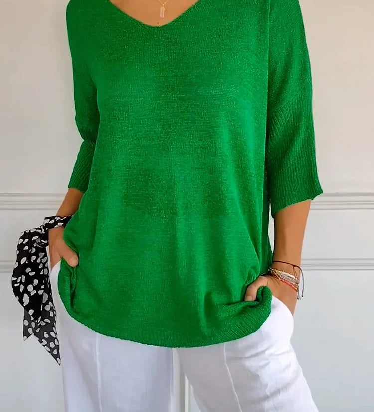 Mia™ - Cozy Top with Knitted V-Neck