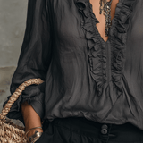 Sheer Ruffle V-Neck Bohemian Blouse