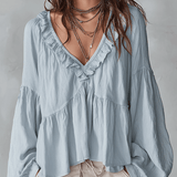 Airy Vintage-Inspired Ruffle Soft Ruffle Bohemian Blouse