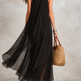 Bohemian Black Layered Chiffon Maxi Dress