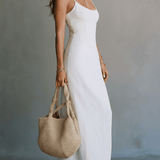 Elegant White Minimal Strappy Slit Maxi Dress