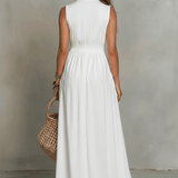 White Zip-Front Bohemian Maxi Dress