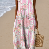 Aria - Women's Sleeveless Printed Beach Midi Dress Loose