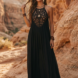 Elegant Bohemian Sleeveless Soft Drape Statement Evening Maxi Dress