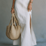 Elegant White Minimal Strappy Slit Maxi Dress