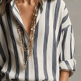 Casual Striped Cotton And Linen Long-Sleeved Shirt