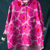 Mia | Vibrant Pink Floral Pattern Printed Women's Casual Shirt
