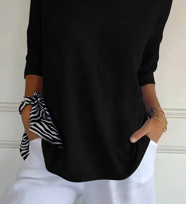 Mia™ - Cozy Top with Knitted V-Neck