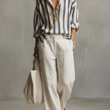 Casual Striped Cotton And Linen Long-Sleeved Shirt