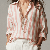 Casual Striped Cotton And Linen Long-Sleeved Shirt
