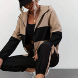 Sandra - Stylish Black Zip Up Two-piece Set for Women