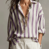 Casual Striped Cotton And Linen Long-Sleeved Shirt