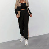 Sandra - Stylish Black Zip Up Two-piece Set for Women